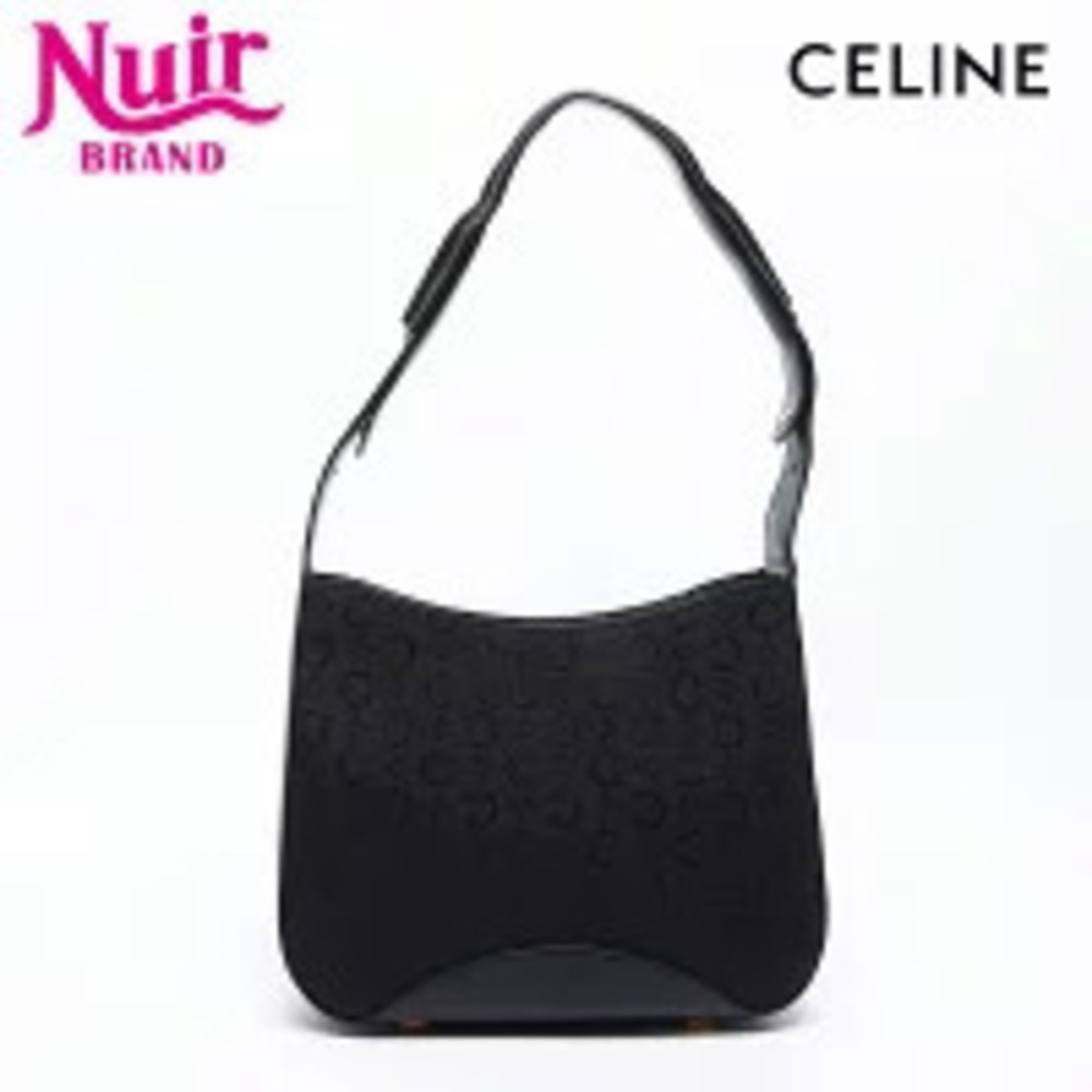 Celine Macadam Canvas Leather Shoulder Bag Black